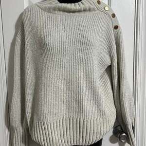 Cynthia Rowley Cream Knit Sweater with Gold Buttons, Women's Large